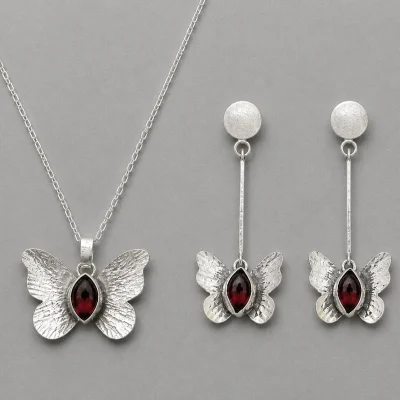 Conjunto Colgante y Aros Plata Mariposa