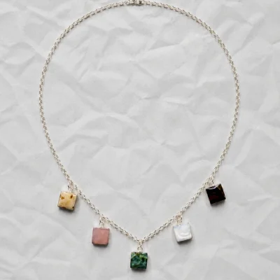 Conjunto Plata Multipiedra Cuadrado (Cadena)