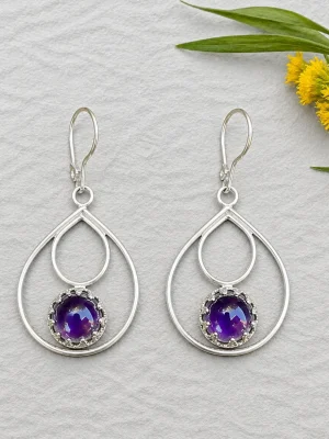 aros plata amatista, con fleje decorativo gota 1