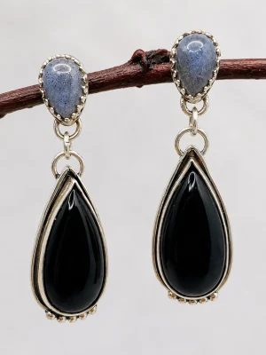 aros plata doble onix negro y labradorita en gota, colgante tope 2