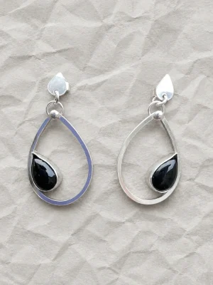 aros plata onix negro lagrima gota 1