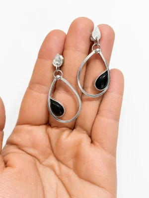 aros plata onix negro lagrima gota 2