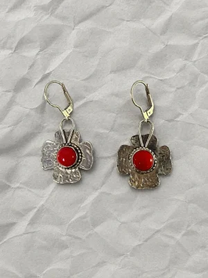aros plata y coral rojo trebol 4 hojas - 79.800