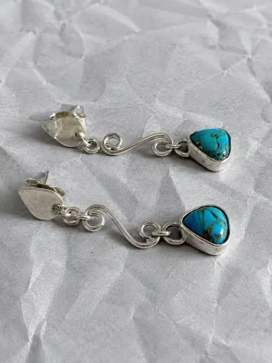 aros plata y turqueza colgante tope elfico - 39800